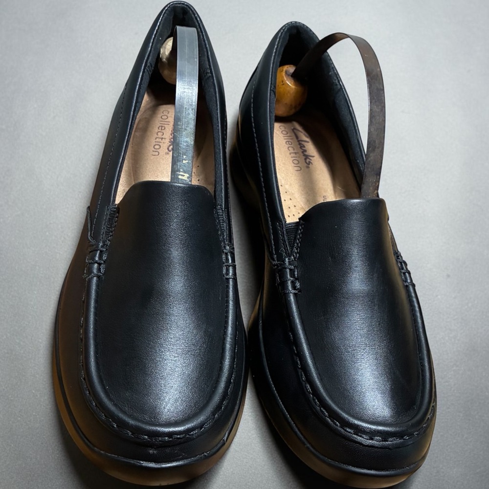 Clarks Ellowyn Lux Black Leather Loafers Ultimate Comfort Slip On Shoes 8M